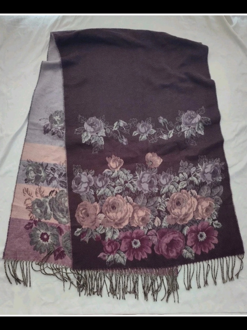 Women’s Floral Fringe Scarf - Plum Pink Made In Germany
